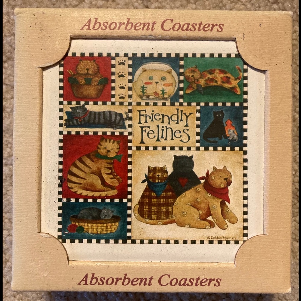 Cat theme Absorbent Tile Coasters S/4